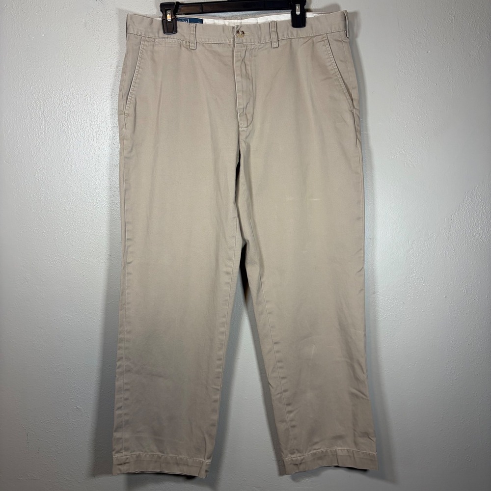 Polo Ralph Lauren Preston Pant Mens 36x30 Khaki Cotton Chino Trousers Flat Front